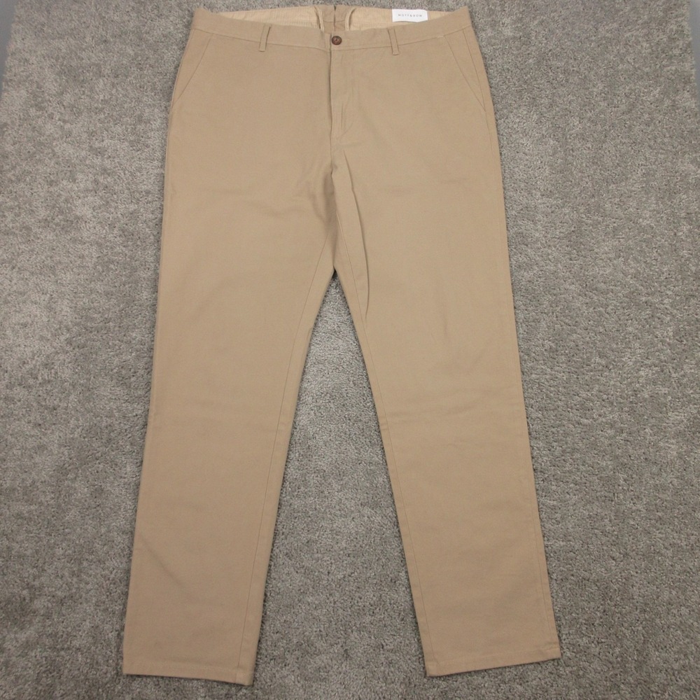 Mott & Bow Pants Mens 38x32 Tan Khakis Zip Fly Trousers Cotton Pockets Business